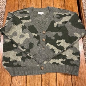 Lucky Brand Green Camo Cardigan Sweater